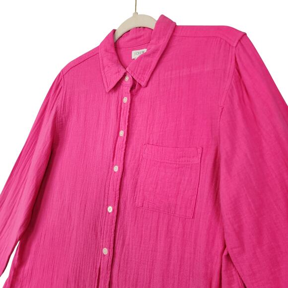 J Crew Factory Womens Double Gauze Button Up Shirt Size Med Fuchsia Pink Cotton - Picture 4 of 11